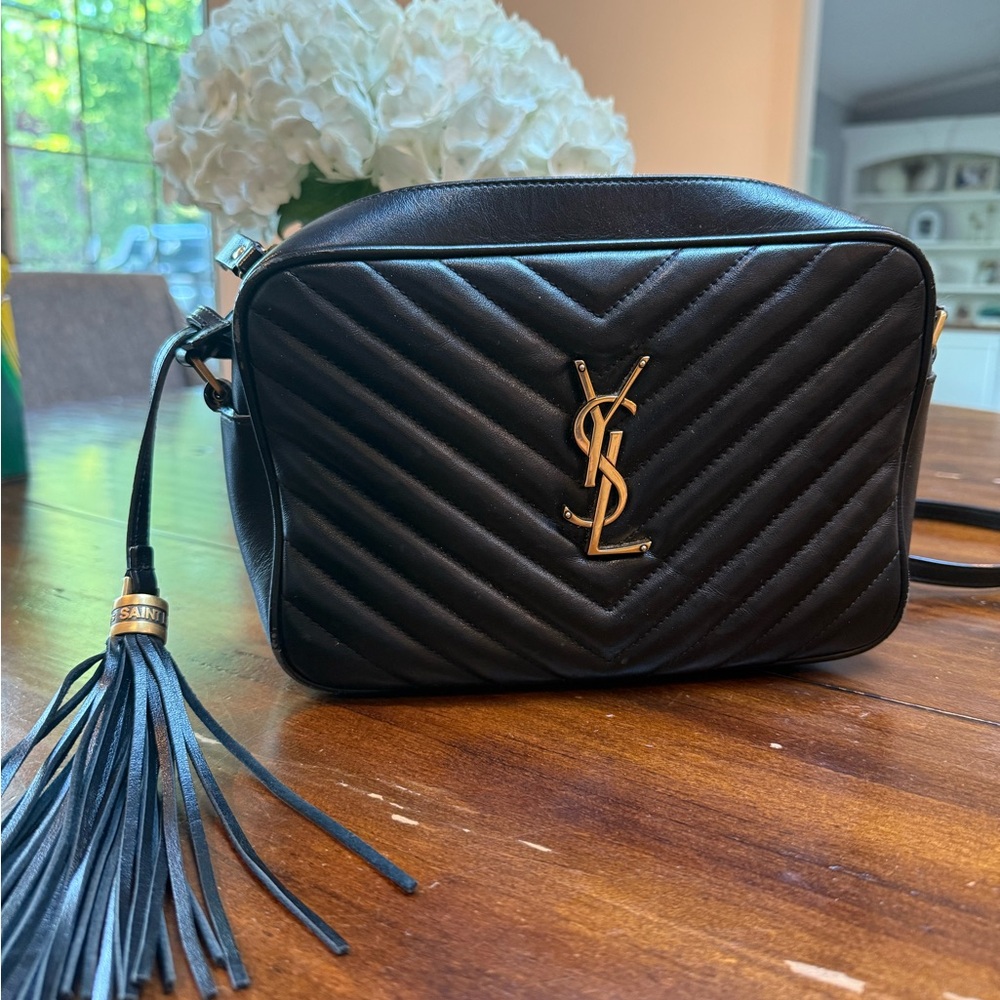 Saint Laurent Black Chevron Quilted Crossbody Bag